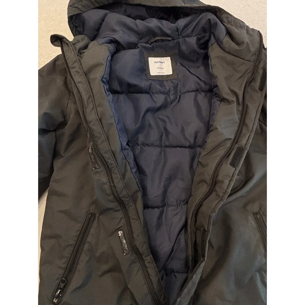 Old Navy Boys XL 14-16 Black Hooded Puffer Jacket Quilted Zip Up Winter Coat